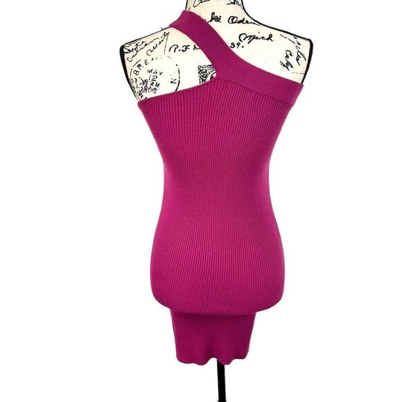 Michael Costello X Revolve Magenta One Shoulder Ribbed Body-con Mini Dress, XS - Picture 3 of 11